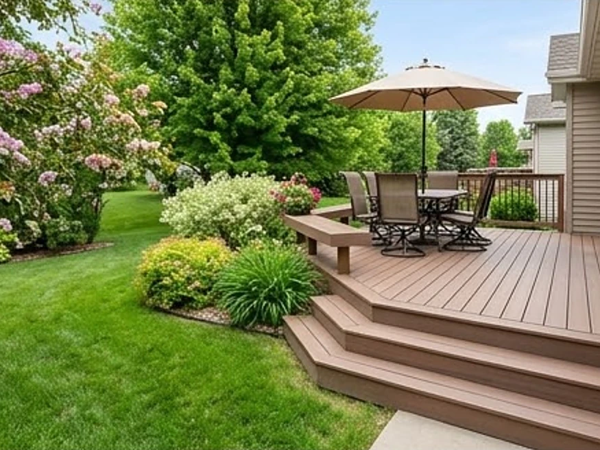 Back yard with a deck, Iowa home: buyer's inspection in Cottage Grove, MN