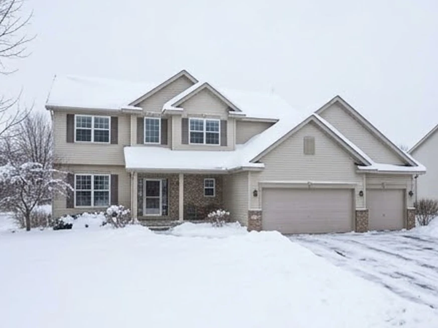 Suburban two-story home, winter snow: residential inspection in Alexandria, MN
