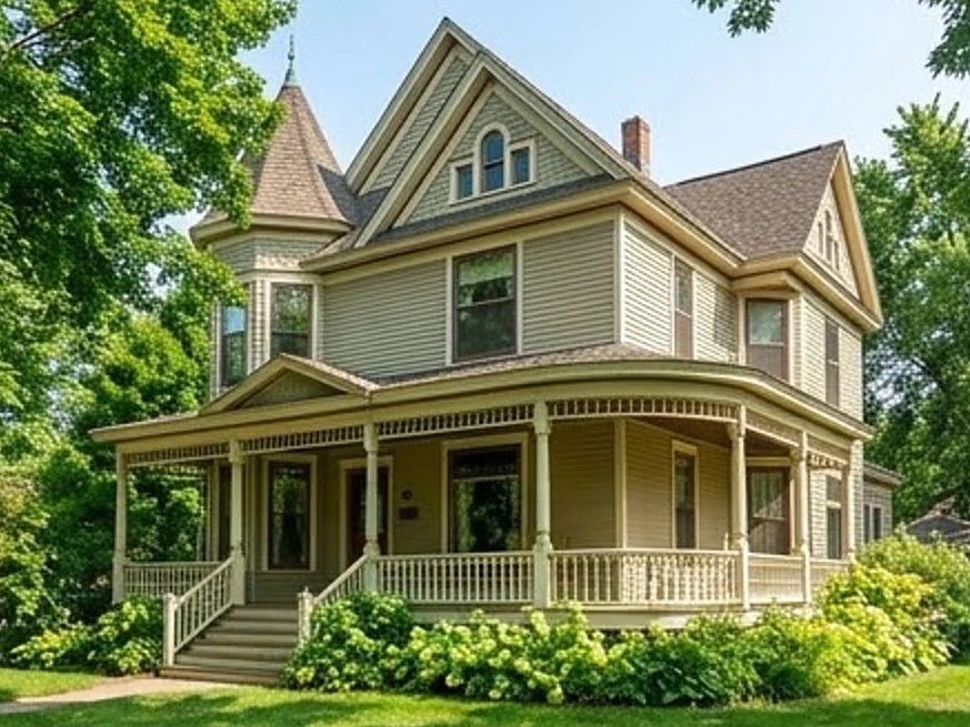Victorian home with a wraparound porch, summer: home inspection in Minneapolis, MN