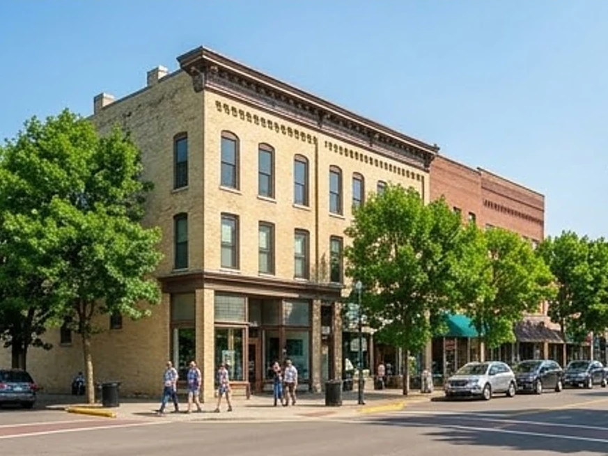 Historic main street building, summer: older home inspection in Minnesota and Iowa