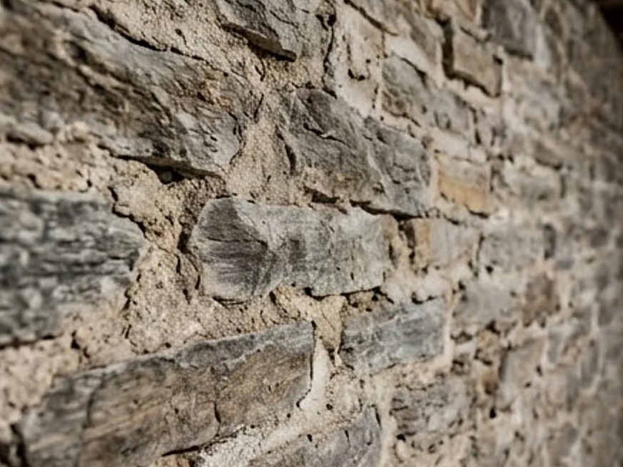Old stone basement wall, close-up: residential inspection in Litchfield, MN