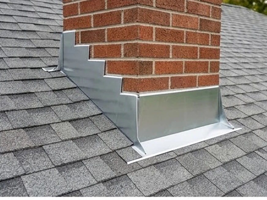Chimney flashing on a roof, newer roof: roof inspection in Columbus, MN