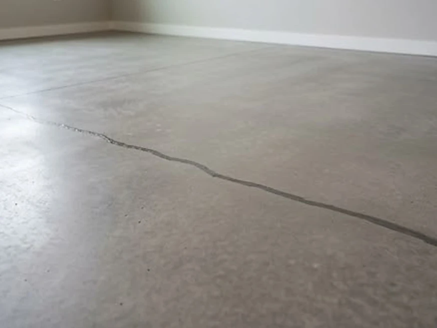 Sealed crack in a basement floor, newer home: radon testing in Champlin, MN