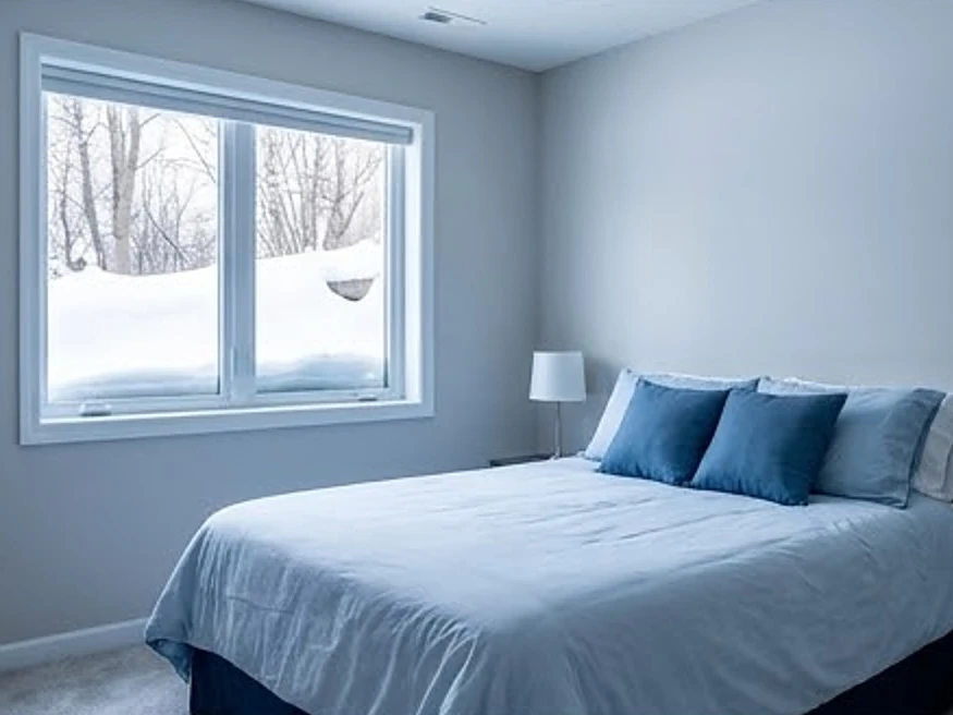 Basement bedroom, winter snow: radon testing in St. Clair, MN