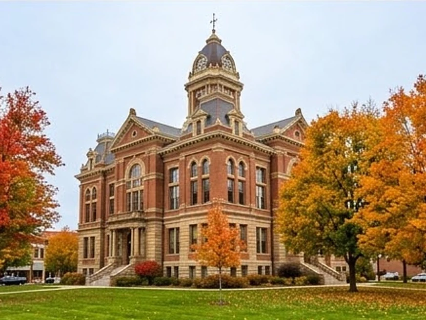 Iowa county courthouse square, autumn: residential inspection in Marshalltown, IA