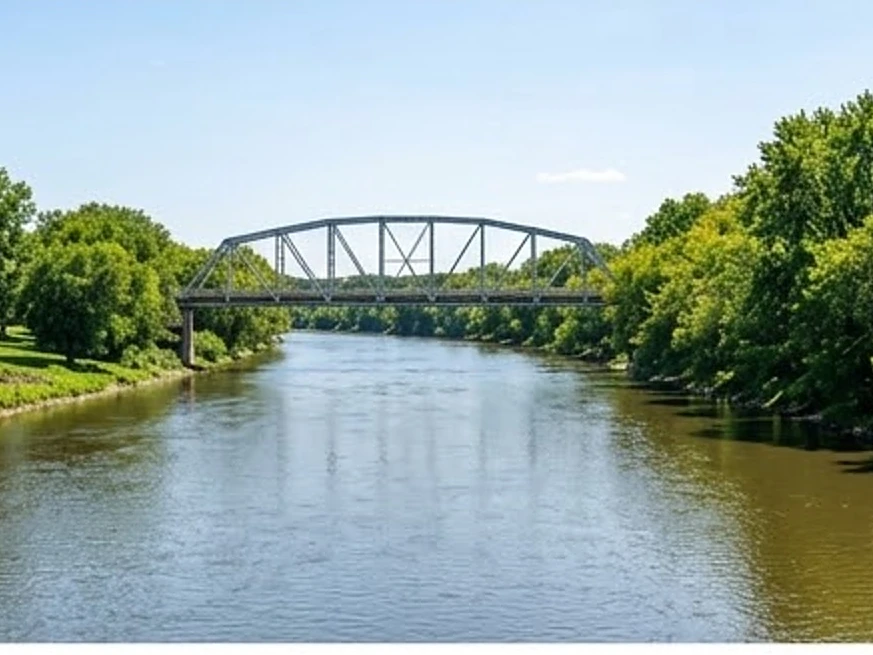 Redfield, IA water testing: iowa river with a bridge, summer