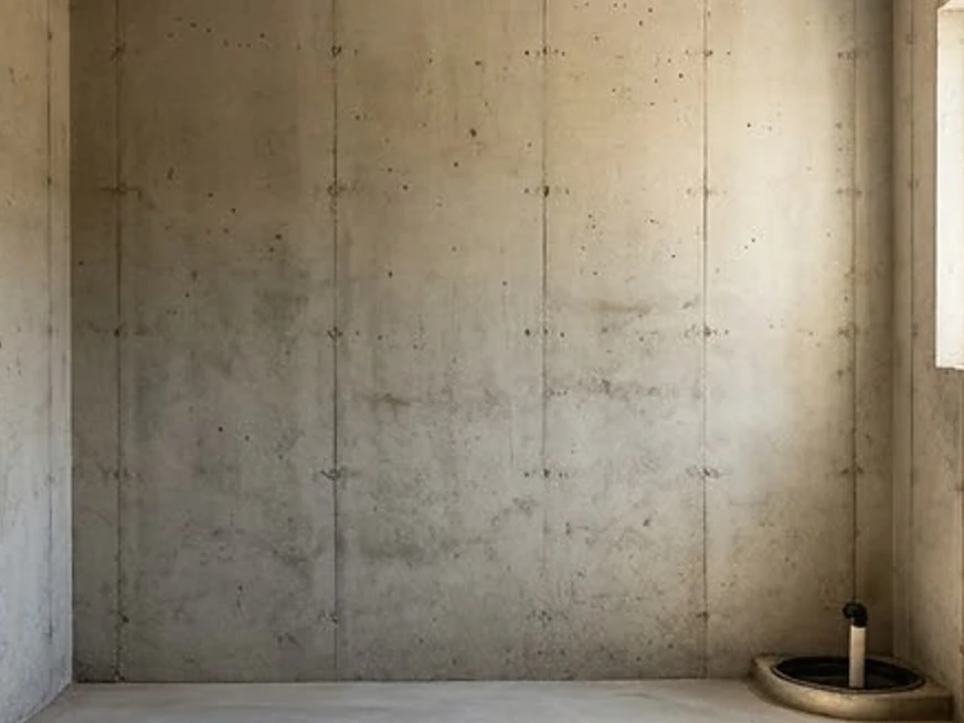 Poured concrete basement wall, summer: radon testing in Cologne, MN