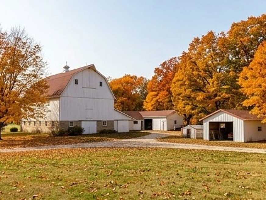 Iowa acreage with outbuildings, autumn: residential inspection in Ames, IA