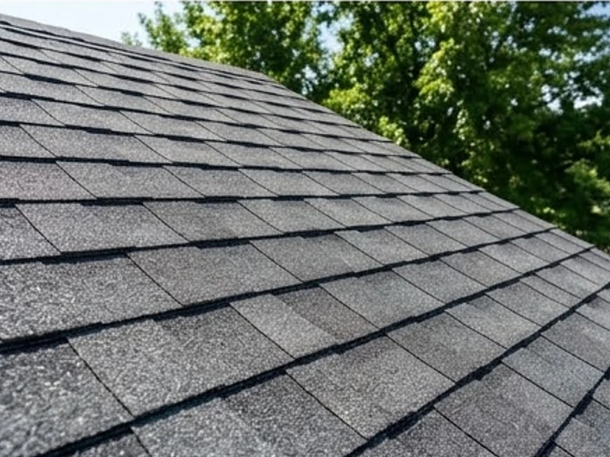 Asphalt shingles close-up, summer: home inspection in Mankato, MN