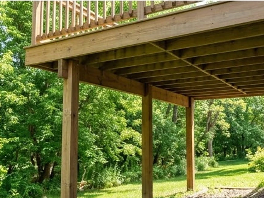 Deck from below, summer: pre-listing inspection in Bloomington, MN
