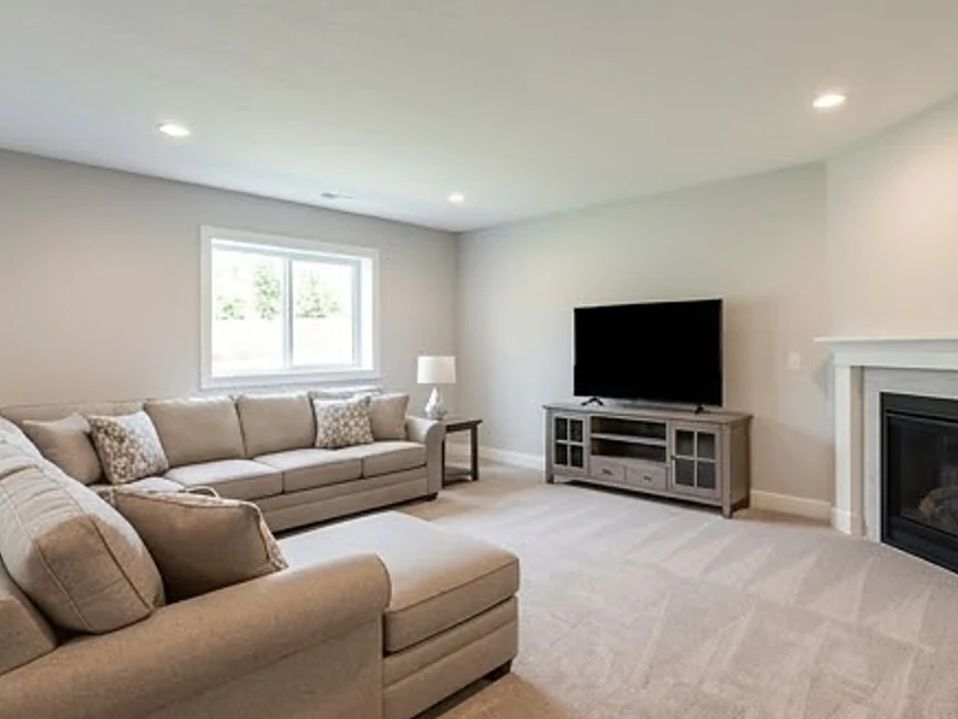 Basement family room, newer home: radon testing in Lakeville, MN