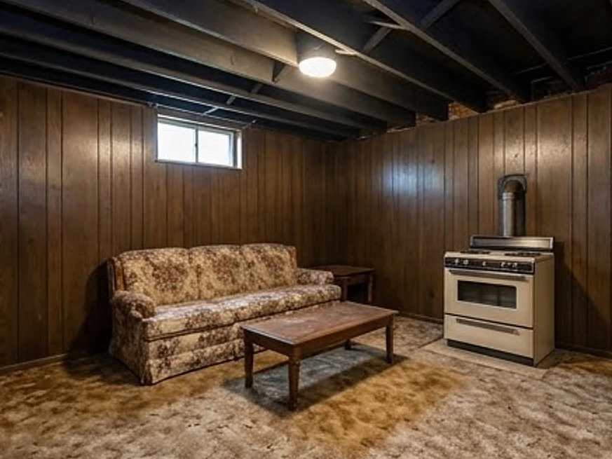 Basement family room, older home: radon testing in Faribault, MN