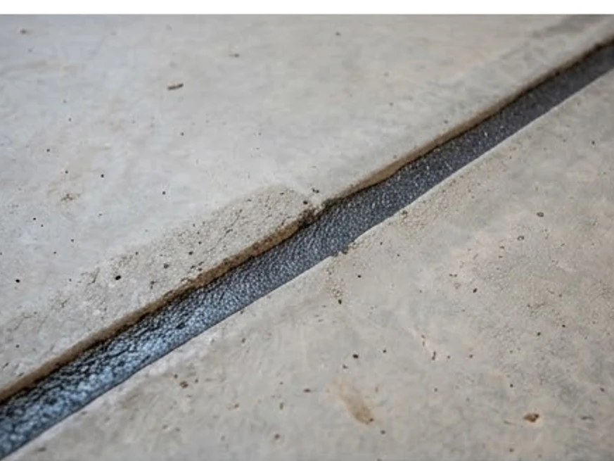 Basement slab with sealed joint, close-up: radon testing in Lakeville, MN