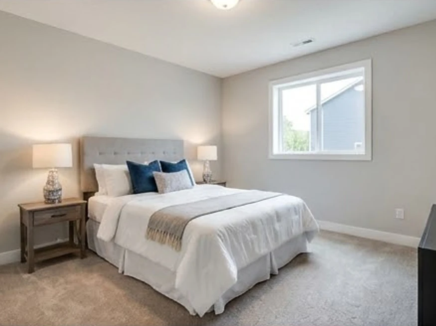 Finished lower-level bedroom, newer: radon testing in Coon Rapids, MN