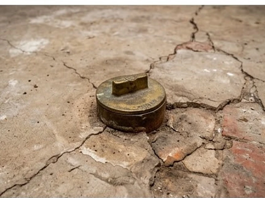Sewer cleanout cap in a basement floor, older basement: sewer scope inspection in North Branch, MN