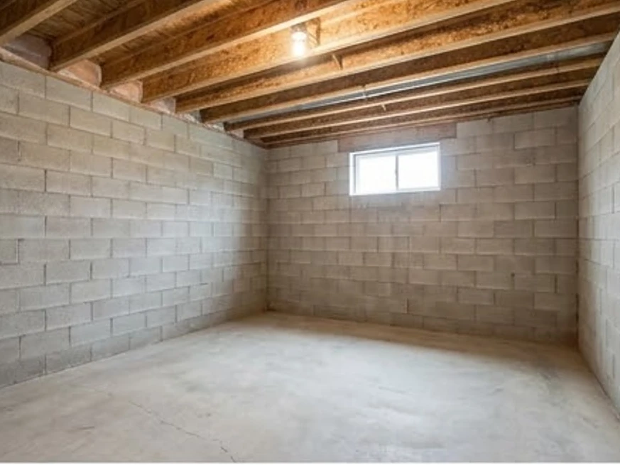 Unfinished lower level with block walls, newer: radon testing in Coon Rapids, MN
