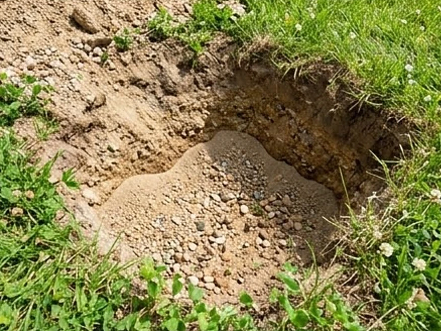 Glacial gravel soil in a dug hole, summer: radon testing in Ames, IA
