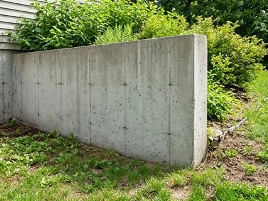 Poured foundation wall exterior, summer: radon testing in Clear Lake, IA