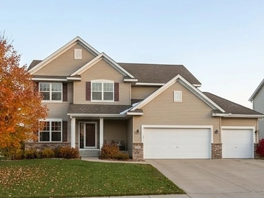 Suburban home in autumn, morning: radon testing in Loretto, MN