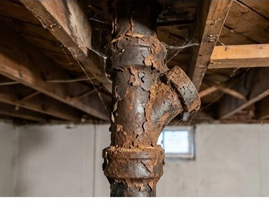 Cast iron drain stack, older basement: sewer scope inspection in Brooklyn Center, MN
