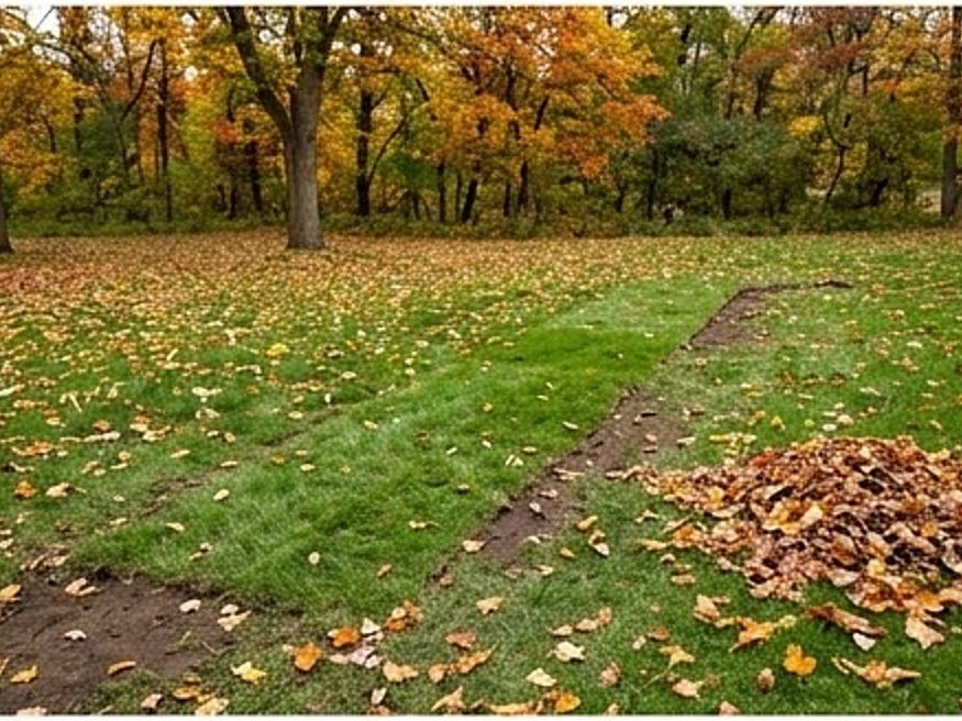 Patched lawn after a sewer repair, autumn: sewer scope inspection in Osseo, MN