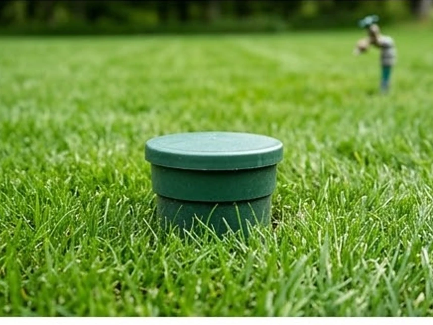 New cleanout riser in a lawn, summer: sewer scope inspection in Osseo, MN