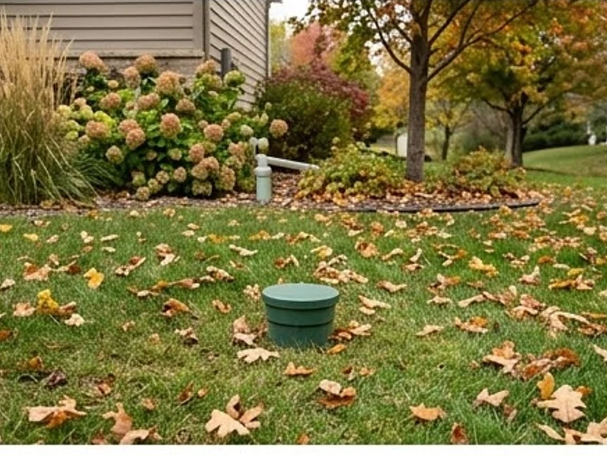 New cleanout riser in a lawn, autumn: sewer scope inspection in North Branch, MN