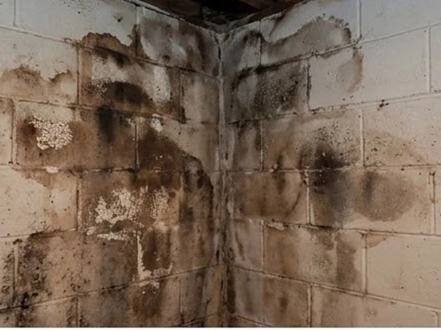Basement wall corner with discoloration, heavier: mold inspection in Coon Rapids, MN