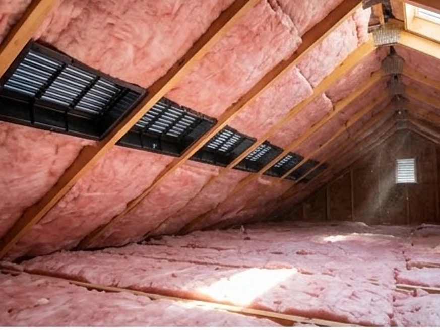 Attic with good ventilation baffles, morning: mold inspection in Rosemount, MN