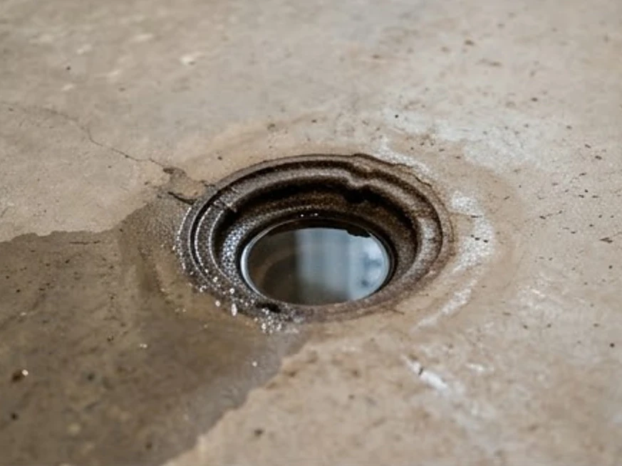 Basement floor drain with standing water, older home: sewer scope inspection in Saint Paul, MN