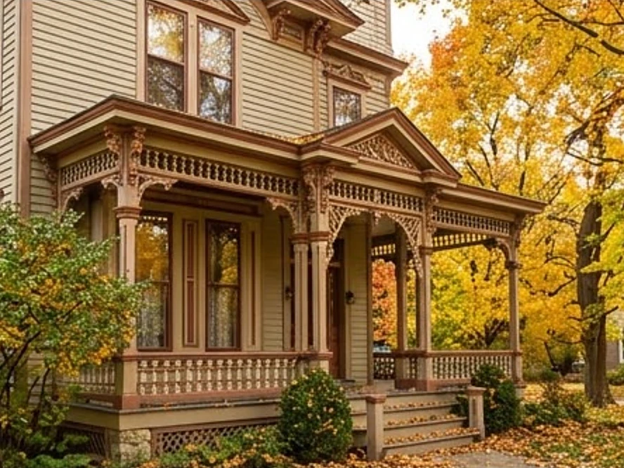 Victorian house with original trim, autumn