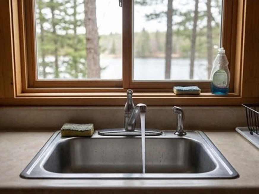 Edgerton, MN water testing: prep sink with running water in a Minnesota lake cabin kitchen